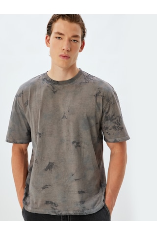 Koton Oversize Tişört Batik Desenli Kısa Kollu Bisiklet Yaka Pamuklu Mor Desenli 4sam10331hk Mor