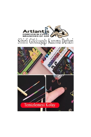 Sihirli Gökkuşağı Kazıma Defteri A5 15x20 Cm 1 Paket 10 Sayfa Scratch Note Spralli Siyah Sihirli Resim Defteri Siyah