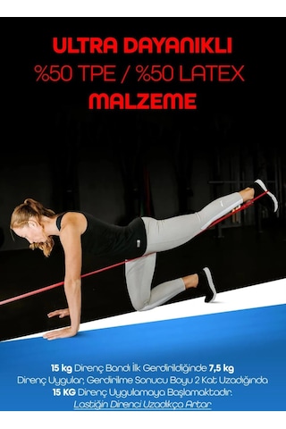 15 Kg Kırmızı Barfiks Direnç Bandı Orta Sert Kas Geliştirme Pilates Fitness Lastiği Kırmızı