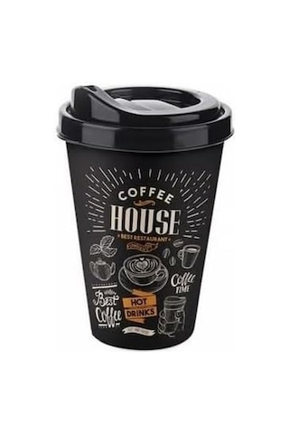 2&apos Li Coffee House Desenli Kahve Bardağı Takımı 2 X 400 Ml - Kahverengi Pipet Girişli Kapaklı İçecek Bardağı Paketi Açık Ahşap