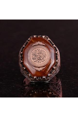 Erkekler İçin 925 Ayar Gümüş Yüzük, Amber Taşı, İslami Kelime-i Tevhid Yüzük, Müslüman Hediyesi, Dini Yüzük Gümüş
