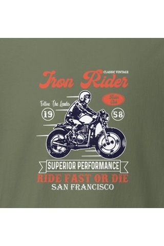 Wildstyle San Francisco Motosiklet Vintage Cafe Racer Motor Baskılı Unisex Bisiklet Yaka Pamuklu Tişört - Haki