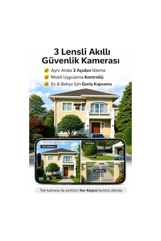 Rx113w Wifi 3 Kameralı Güvenlik Kamerası 15mp Ultra Hd Ptz Hareketli Sesli Gece Görüşlü Akıllı Kamera