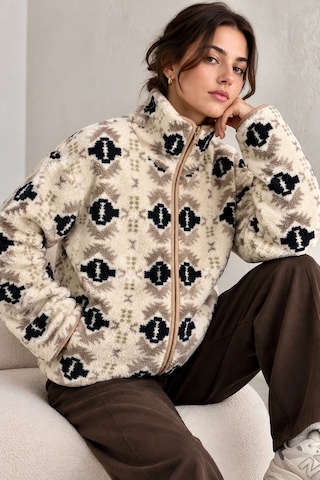 Bbbutikbasic Dik Yaka Yarım Fermuarlı Desenli Polar Sweatshirt My3535 Etnik