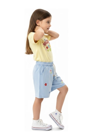 Toontoy Kids Toontoy Kız Çocuk 2'li Şortlu Takım Bisiklet Yaka Kısa Kollu Baskılı Tişört Beli Bağlamalı Baskılı Şort 25034 Açık Sarı