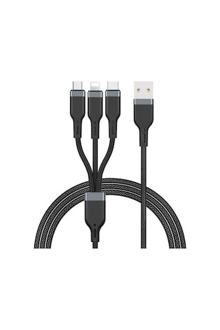 Lightning, Micro Ve Type-C (3 In 1) 1.2M Hızlı Şarj Ve Usb Data K-Siyah