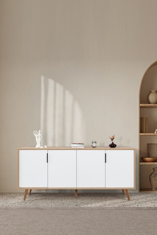 4815 Sırma 180 Cm Ahşap Ayaklı , Metal Kulplu Konsol , Safir - Beyaz , Oturma Odası , Salon Safir - Beyaz