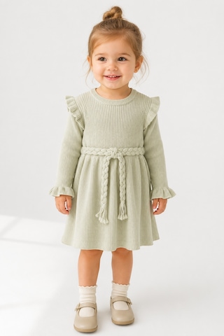 Babyhola %100 Organik Triko Kız Bebek Çocuk Kemerli Elbise 32125 Mint Yeşil