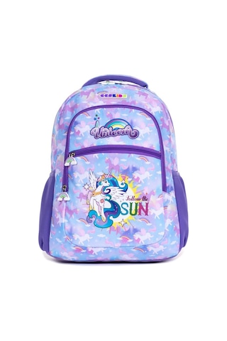 Unicorn Figürlü Çok Bölmeli İlkokul Sırt Çantası Ve Beslenme Çantası - Mor Kahve