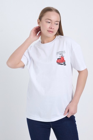 Velvoria Unisex Oversize Beautıful Ride Baskılı Beyaz Renk T-shirt