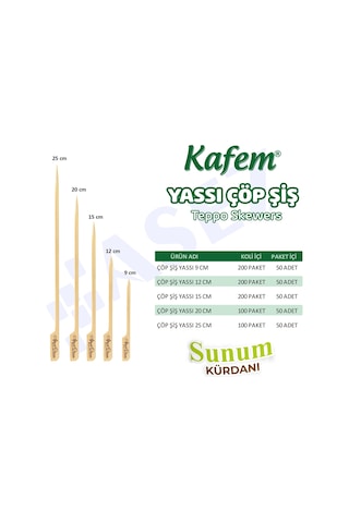 Kafem Yassı Çöp Şiş - Sunum Kürdanı 12 CM 50 Li x 10 Paket