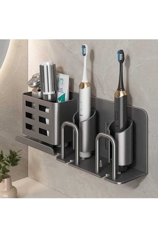 Fastbuy Çelik Bardaklı Alüminyum Diş Fırçası Tutucu, 2 Kart Yuvası, Koyu Gri Organizatör Koyu Gri