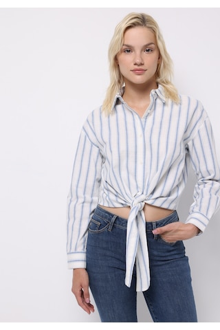Colin's Colins Regular Fit Shirt Neck Çizgili Kadın Mavi Uzun Kol Gömlek Cl1075566 Q1.v1 Ble Mavi
