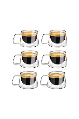 6 Adet 120 Ml Çift Cidarlı Cam Kahve Espresso Bardağı Mıt1284 Şeffaf