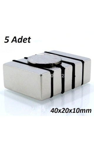 5 Adet 40mm X 20mm X 10mm Köşeli Süper Güçlü Neodyum Mıknatıs