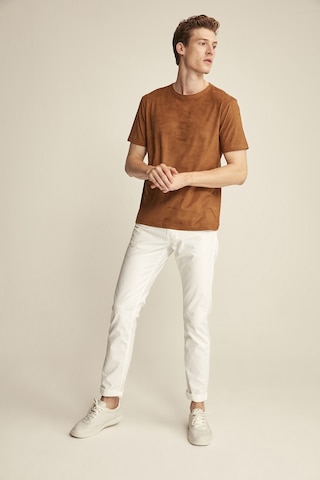 Grimelange ENZO Kahverengi Suet Erkek Basic Slim Fit T-shirt