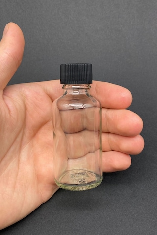 Rotanev 12 Adet Şeffaf Cam Shot Şişesi Sızdırmaz Siyah Plastik Kapaklı Kolonya Koku Süs Çok Amaçlı Şişe 30ml