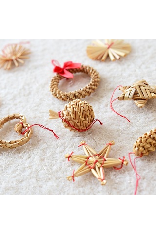 Gajeena Kutup Yıldızı Ve Kar Tanesi Figürlü Buğday Sapı Noel Ağaç Zırhlari - 16'lı 200g Noel Dekorasyon Malzemeleri Haki