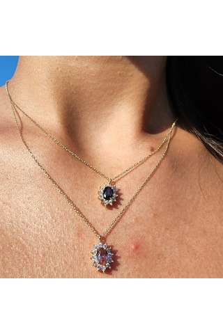 0,95 Ct Aleksandrıt 0,25 Ct Pırlanta Signity Taşlı Anturajlı Vintage 14 Ayar Altın Tasarım Kolye