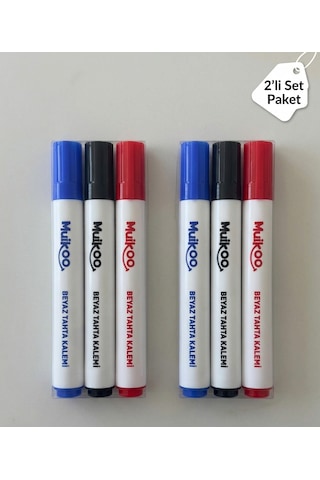 2 Paket 3'lü Beyaz Tahta Kalemi Seti - Kırmızı, Mavi, Siyah Kırmız/mavi/siyah