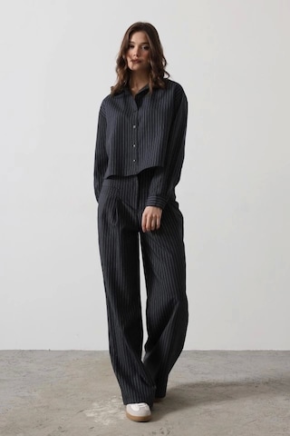 Çizgili Gömlek Pantolon Takım - Lacivert Lacivert