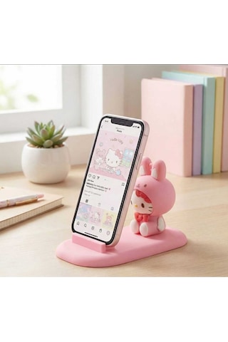 1 Adet Karakter Figürlü Telefon Tucucu Silikon Stand Pembe