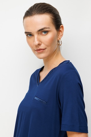 Desen Triko Kadın V Yaka Cebi Saten Şeritli Penye T-shirt 26828 Lacivert Lacivert