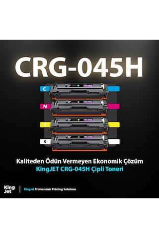 Kingjet Canon Uyumlu Crg-045h Yüksek Kapasiteli 4 Renk Takım Çipli Uyumlu, Toneri Mf635cx