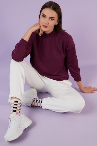 Lela Pamuklu Dik Yaka Basic Örme Bayan Sweat 5863323 Mor