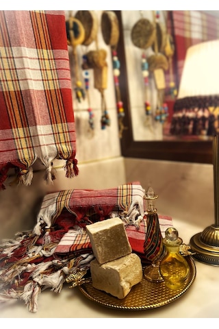 Klasik Hamam, Spa, Gelin Peştemal, %100 Pamuk Kırmızı - Siyah - Beyaz