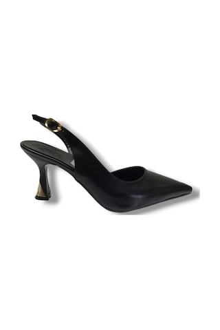 C-shoes Bç93-26 Yıkama Cilt İnce Topuk Arkası Açık Kadın Stiletto 8cm Siyah