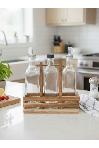 Ahşap Doğal 3lü Yağdanlık Ve Sosluk Takımı Kısa Başlık Set Kiraz 1 Set Ahşap