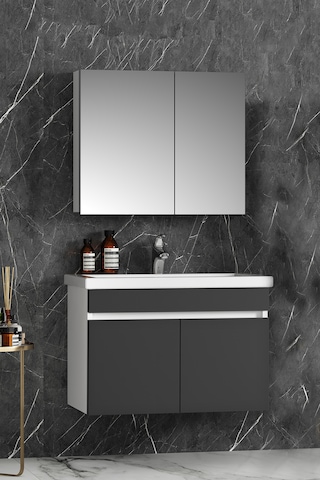 Çiğdem 80 Cm Beyaz-antrasit Gri Mdf Asma Banyo Dolabı Takımı Beyaz - Antrasit