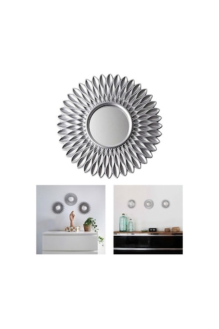 Pazly Yuvarlak Suntek Şifonyer Şekilli Gümüş Ev Duvar Dekor Çiçek Aynaları Ayna Asılı Hx Gümüş