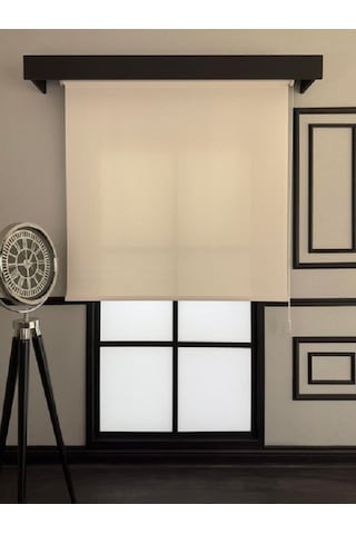 Ithal Kalın Krem Zebra Stor Güneşlik Perde Eteği Düz Alüminyum Kasa Metal Ayak Krem