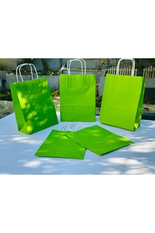 1.kalite 18x8x24 Cm 3 Lü Yeşil Renkli Kraft Kağıt Çanta, Hediye Poşeti, Hediye Paketi, Kraft Çanta