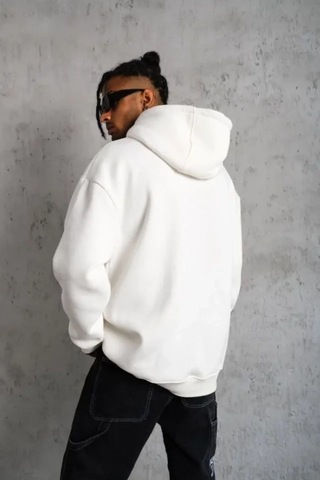 Defymoda 3 İplik Kapşonlu Sweatshirt Hoodie - Beyaz Siyah
