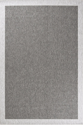 Hoom Rugs Lora 3207 Antrasit Çerçeveli Çizgili Pamuk Taban Hav Toz Vermez Sisal Halı