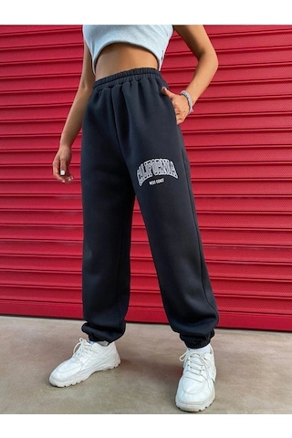 Kadın California Baskılı Paça Lastikli Oversize Eşofman 001