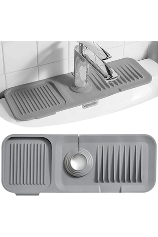 Elastik Musluk Matı Su Tutucu Düzenleyici Kaydırmaz Taban Organizer Mutfak Banyo Lavabo Silikon Gri Diğer