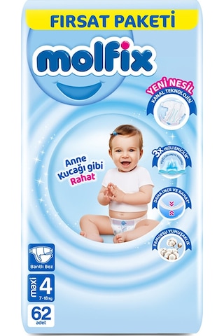 Molfix Bebek Bezi 4 Numara Fırsat Paketi Maxi 62 Adet
