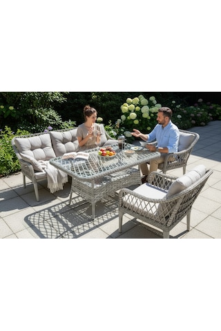 Kaş 3+1+1+masa Rattan Bahçe Balkon Mobilyası Gri