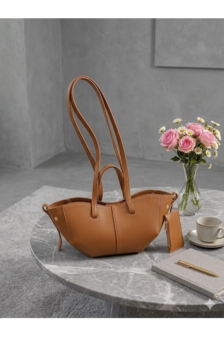 Housebags Valentina Kadın Fermuarlı + Cüzdan Charm El Ve Omuz Çantası Taba