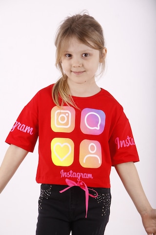 Toontoy Kids Toontoy Kız Çocuk Instagram Baskılı Crop Tişört Kırmızı