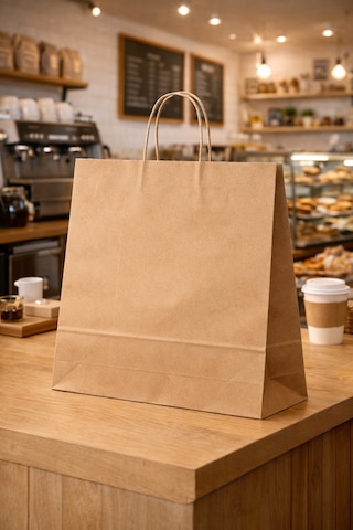 Burgu Saplı Kraft Çanta Kağıt Poşet Butik Mağaza Hediye Tatlı Torbası 33x18x42 Cm 50li