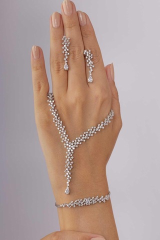 Gümüş Pazarım Pırlanta Montür 4 Tırnaklı Su Yolu 925 Ayar Gümüş Dügün Set Gümüş