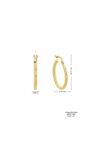 Moom Mücevherat Kadın 14 Ayar Altın Lazer Desenli Halka Küpe-MMKP1095