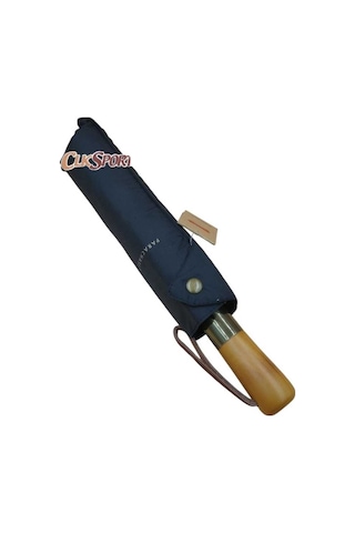 Parachase Ahşap Saplı Otomatik Premium Şemsiye Ahşap Saplı Çift Katmanlı - Çıtçıt Kılıflı Siyah