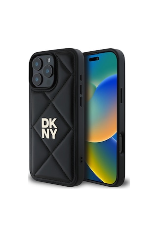 Apple Uyumlu iPhone 16 Pro Kılıf Dkny Lisanslı Kapitone Tasarımlı Metal Logolu Deri Kapak Bej