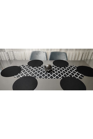 Y&S Home Tekstil Klasik Desenli Runner ve Supla Takımı 6'lı Siyah